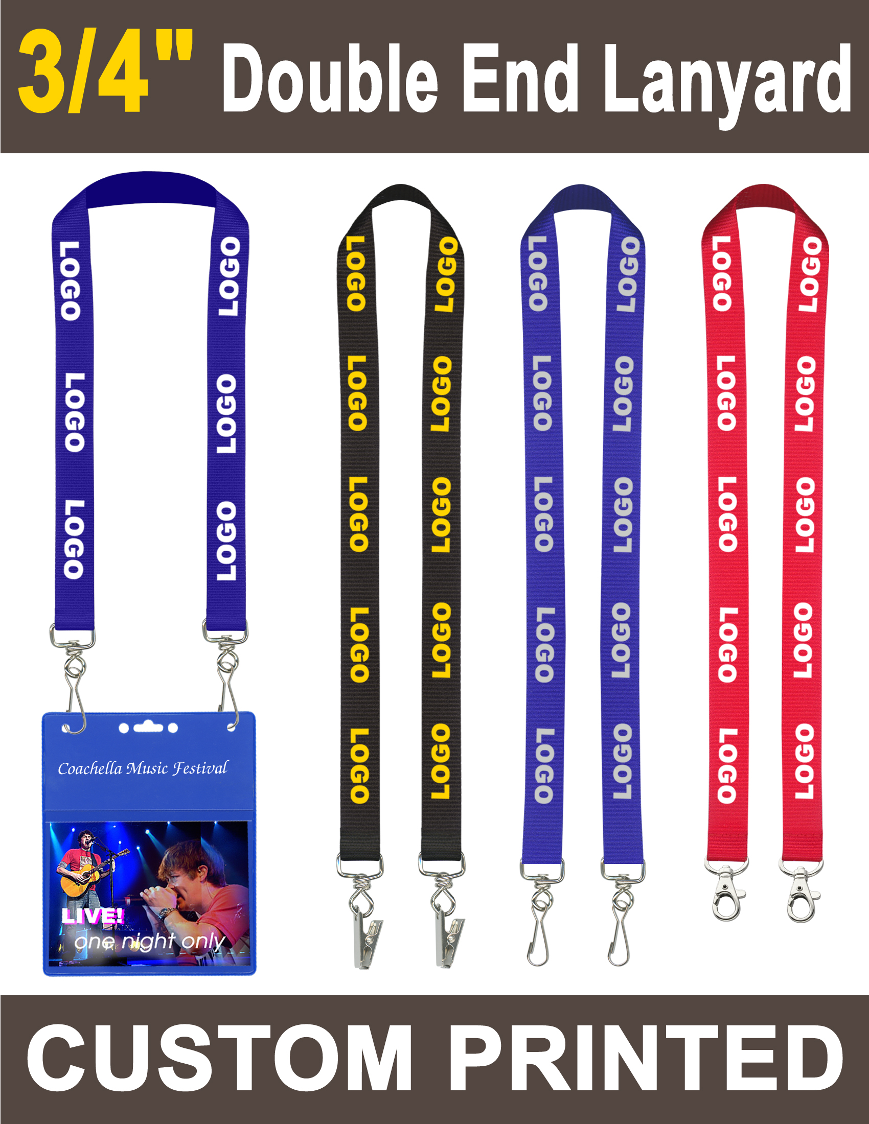 Trade Show Custom Printed Lanyards For Badges with Two Clip Holes ...